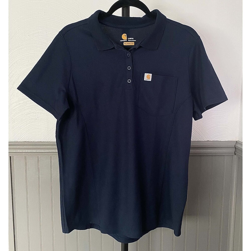 Carhartt Women’s Navy Blue Polo Shirt Relaxed Fit Pocket Size L 12/14
